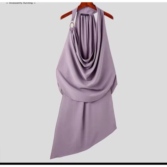 Purple Unisex Small Cowl Neck O Ring Linked Irregular Tank Tops Sleeveless - Picture 2 of 5